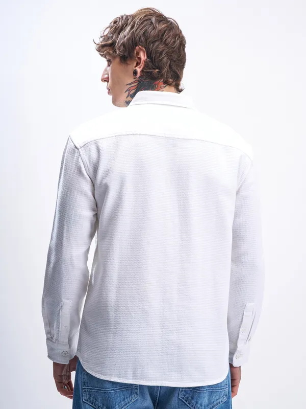 Highlander Men White Self Design Oversized Fit Casual Shirt
