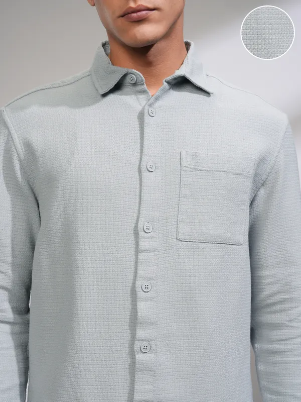 Highlander Men Grey Self Design Oversized Fit Casual Shirt