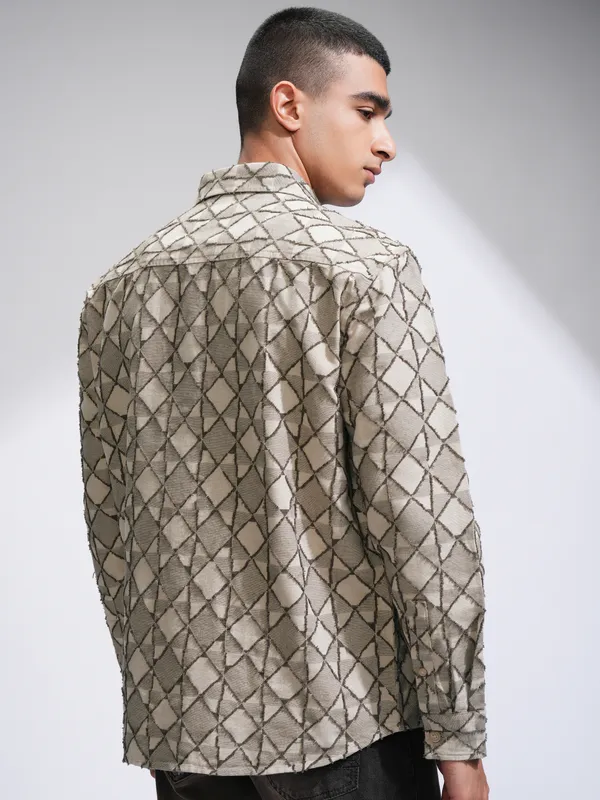 Highlander Men Beige Printed Oversized Fit Casual Shirt
