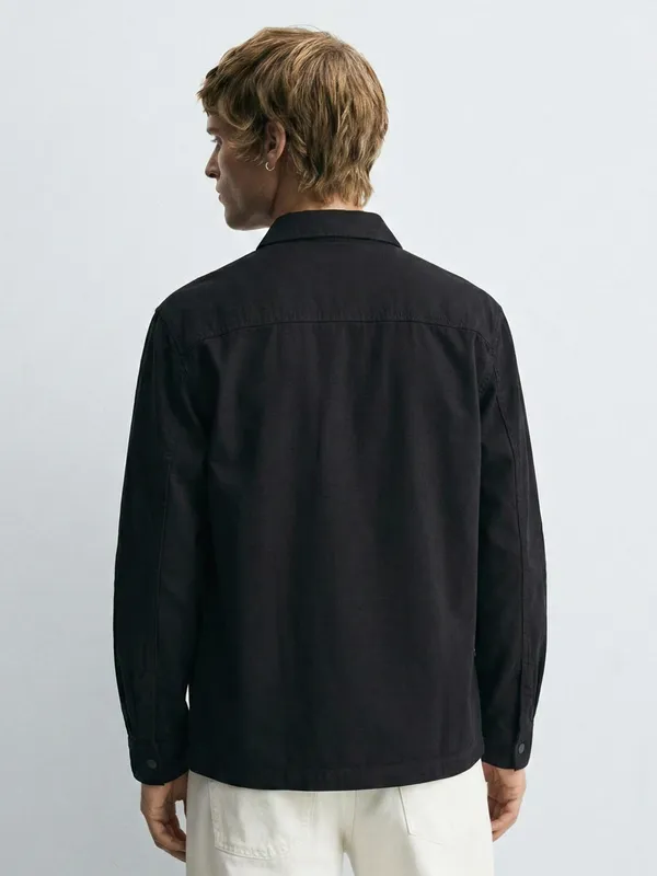 Highlander Men Black Self Design Relaxed Fit Casual Shirt