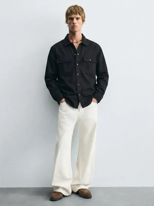 Highlander Men Black Self Design Relaxed Fit Casual Shirt