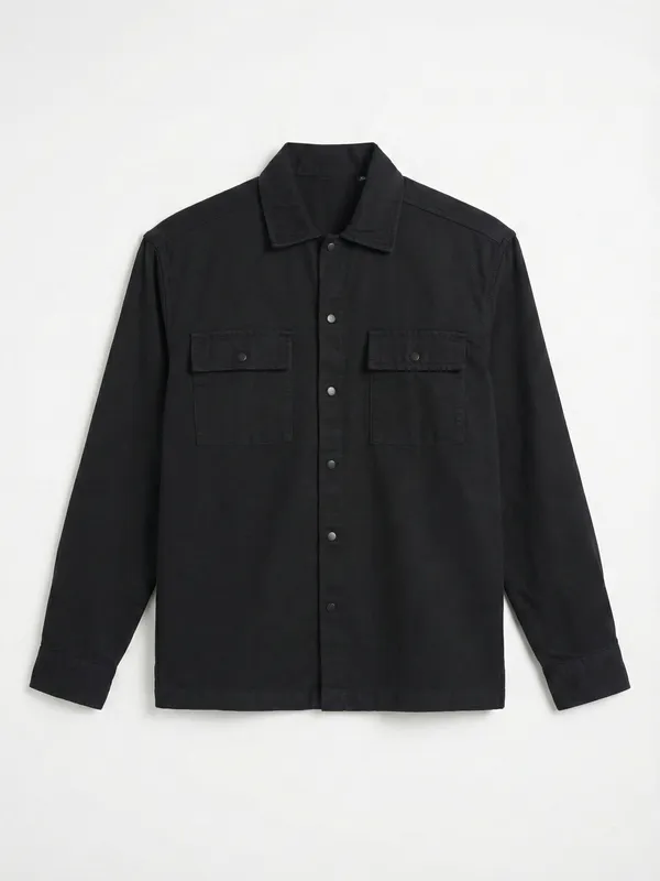 Highlander Men Black Self Design Relaxed Fit Casual Shirt