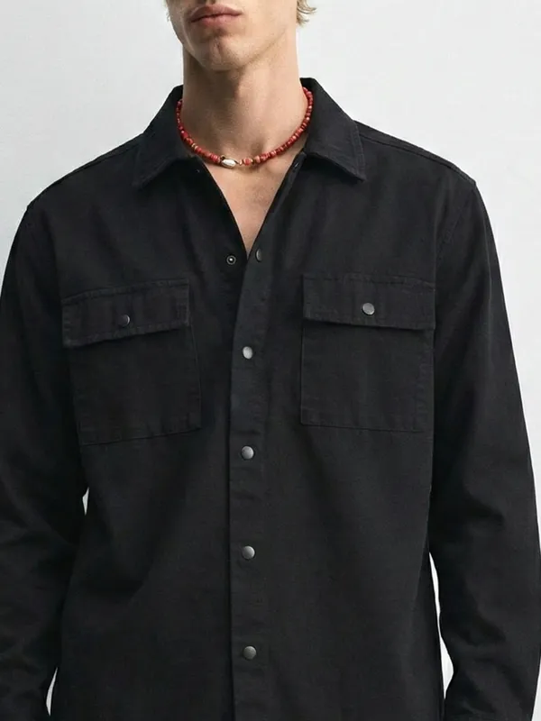 Highlander Men Black Self Design Relaxed Fit Casual Shirt