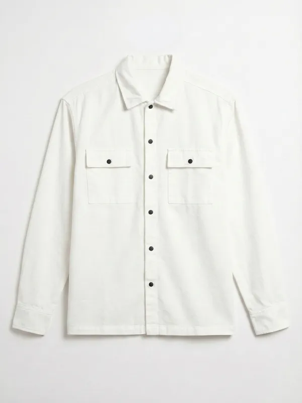 Highlander Men White Self Design Relaxed Fit Casual Shirt