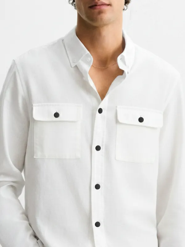 Highlander Men White Self Design Relaxed Fit Casual Shirt