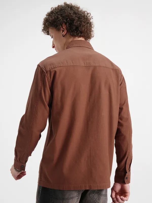 Highlander Men Rust Self Design Relaxed Fit Casual Shirt