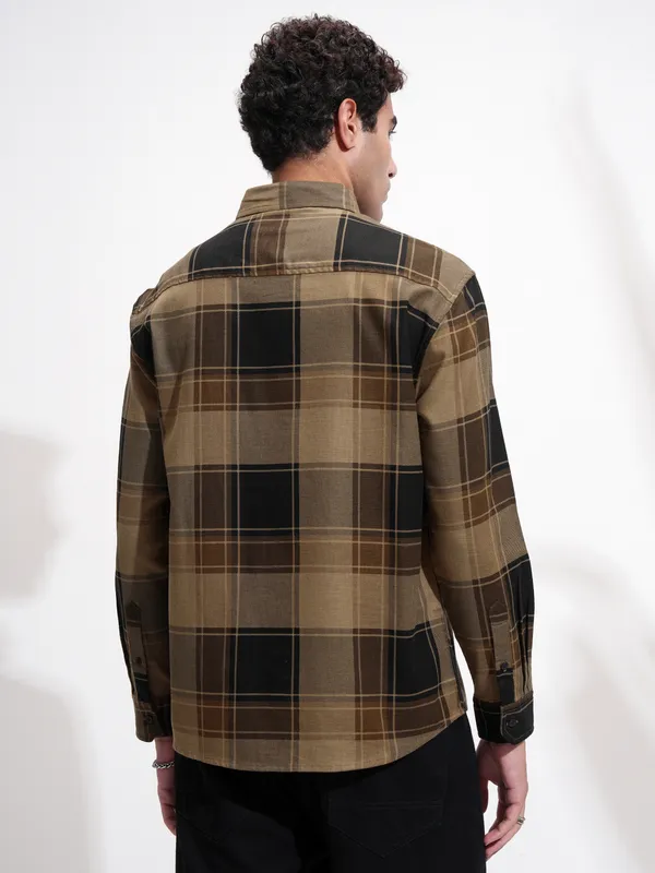 Highlander Men Mustard Checked Oversized Fit Casual Shirt
