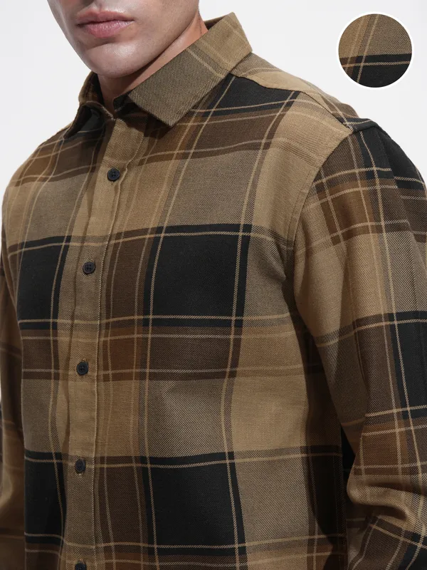 Highlander Men Mustard Checked Oversized Fit Casual Shirt