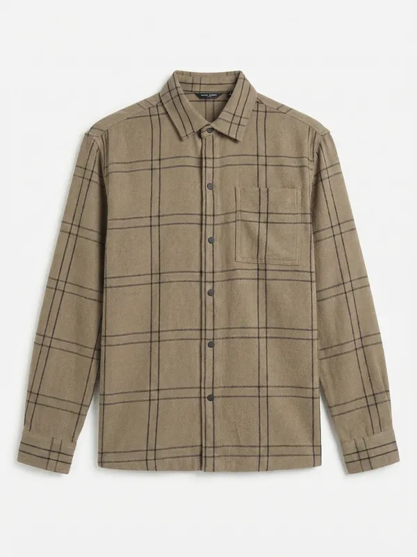 Highlander Men Khaki Checked Relaxed Fit Casual Shirt