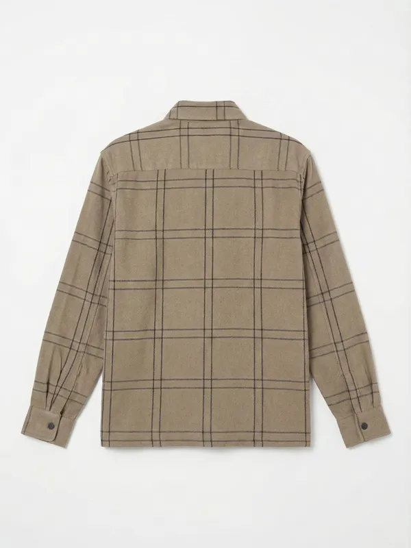 Highlander Men Khaki Checked Relaxed Fit Casual Shirt