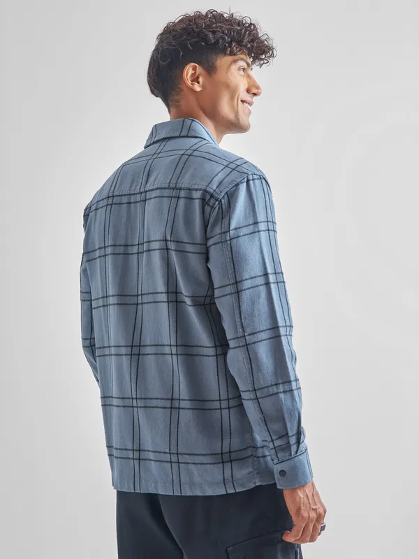 Highlander Men Blue Checked Relaxed Fit Casual Shirt