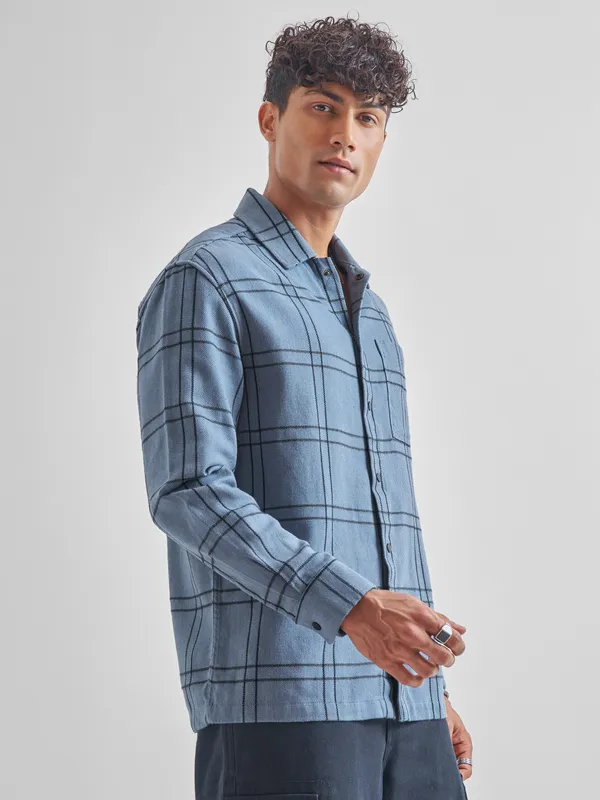 Highlander Men Blue Checked Relaxed Fit Casual Shirt
