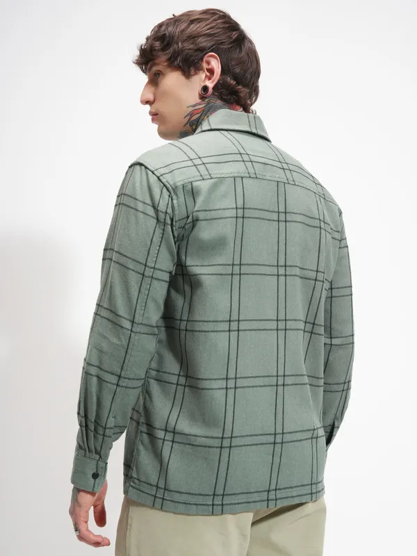 Highlander Men Green Checked Relaxed Fit Casual Shirt