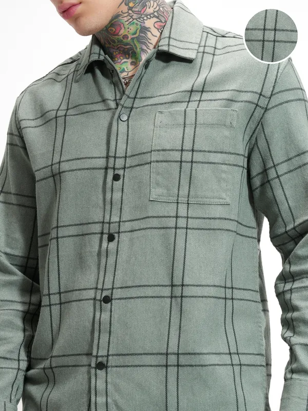 Highlander Men Green Checked Relaxed Fit Casual Shirt