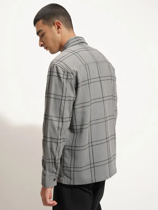 Highlander Men Grey Checked Relaxed Fit Casual Shirt
