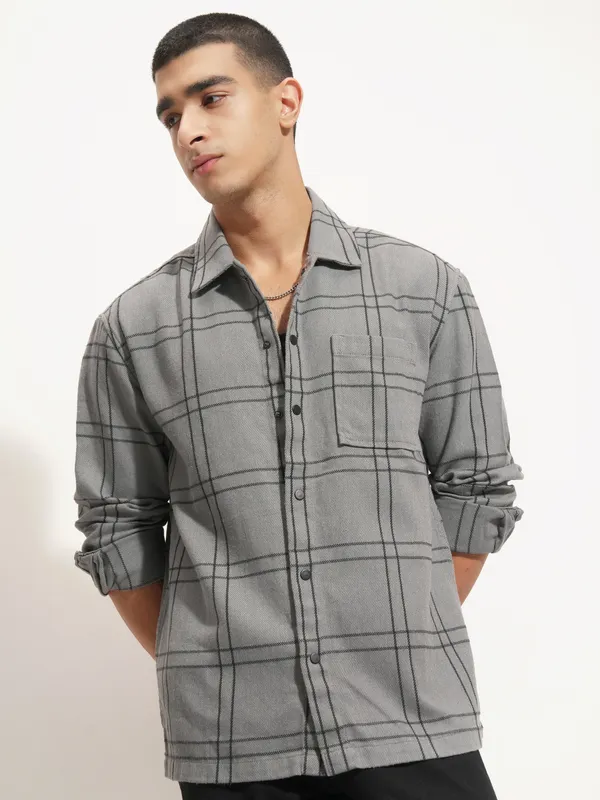 Highlander Men Grey Checked Relaxed Fit Casual Shirt