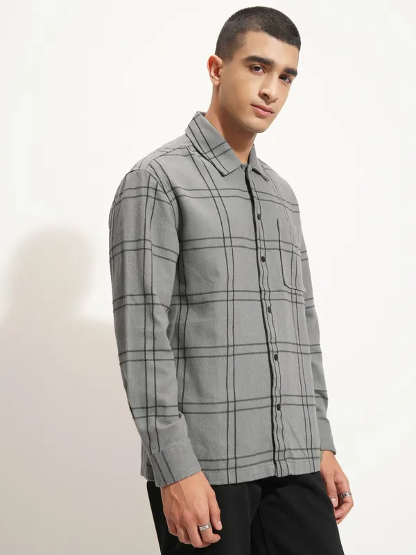 Highlander Men Grey Checked Relaxed Fit Casual Shirt