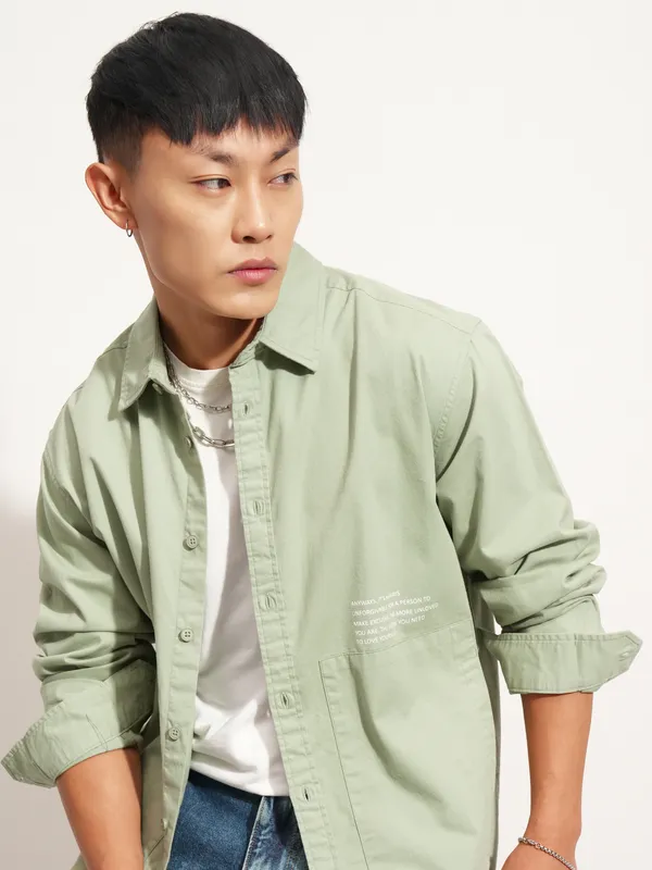 Highlander Men Green Printed Oversized Casual Shirt