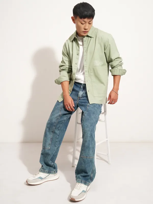 Highlander Men Green Printed Oversized Casual Shirt