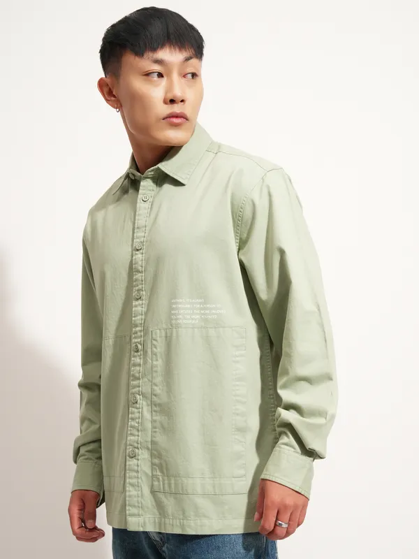 Highlander Men Green Printed Oversized Casual Shirt