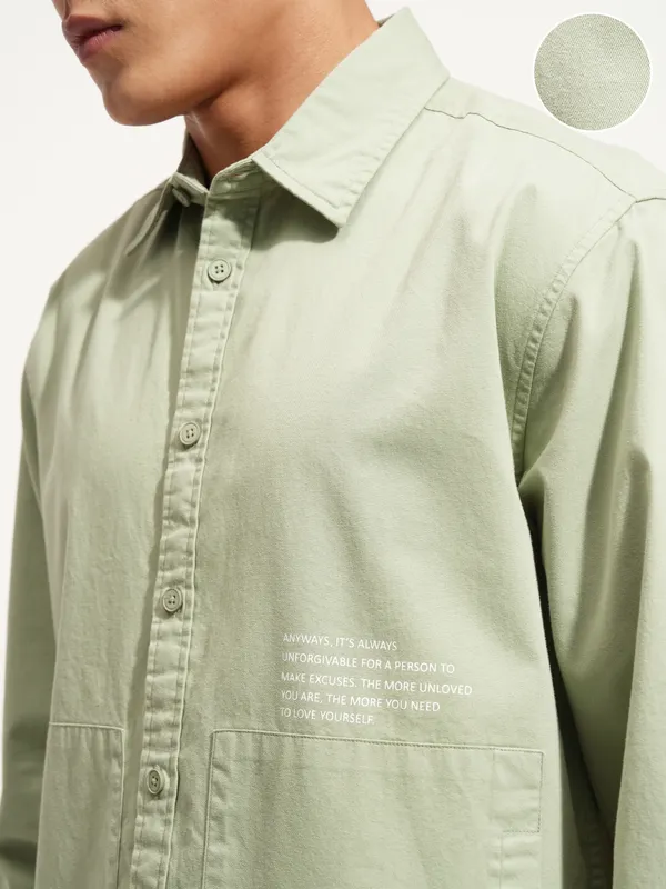 Highlander Men Green Printed Oversized Casual Shirt