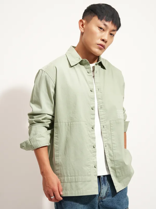 Highlander Men Green Printed Oversized Casual Shirt