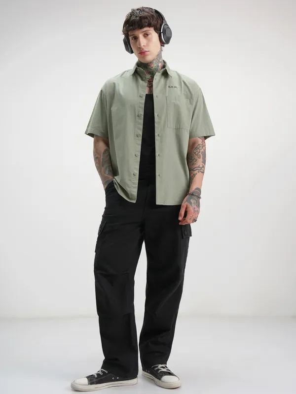 Highlander Men Green Printed Oversized Fit Casual Shirt