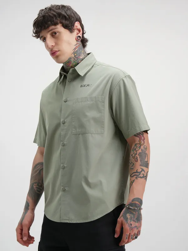 Highlander Men Green Printed Oversized Fit Casual Shirt