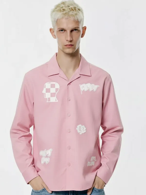 Highlander Men Pink Embroidered Oversized Fit Casual Shirt