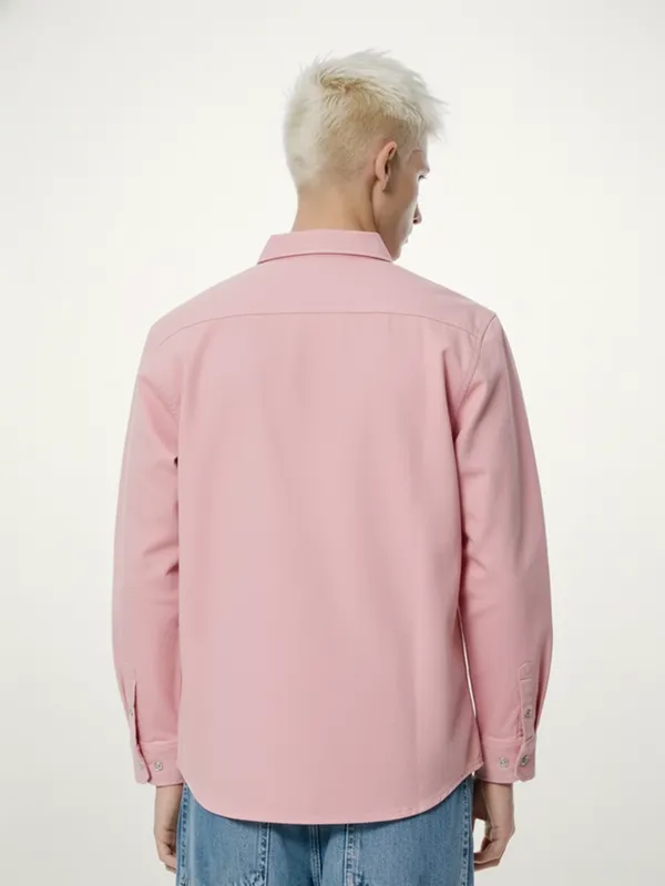 Highlander Men Pink Embroidered Oversized Fit Casual Shirt