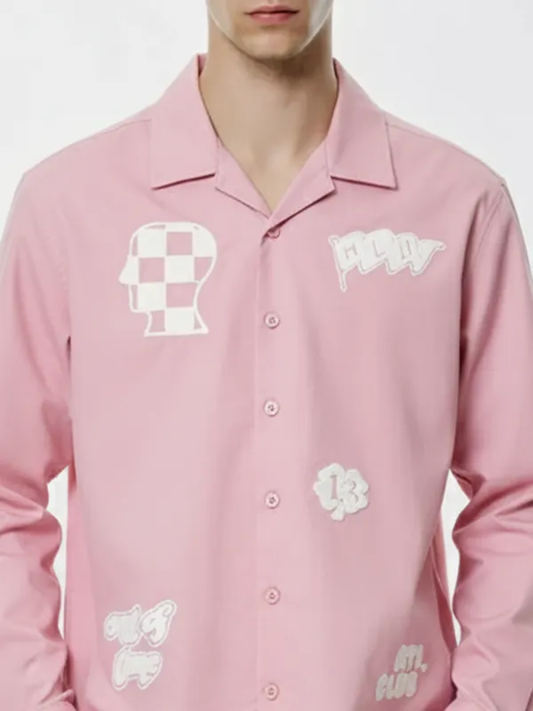 Highlander Men Pink Embroidered Oversized Fit Casual Shirt