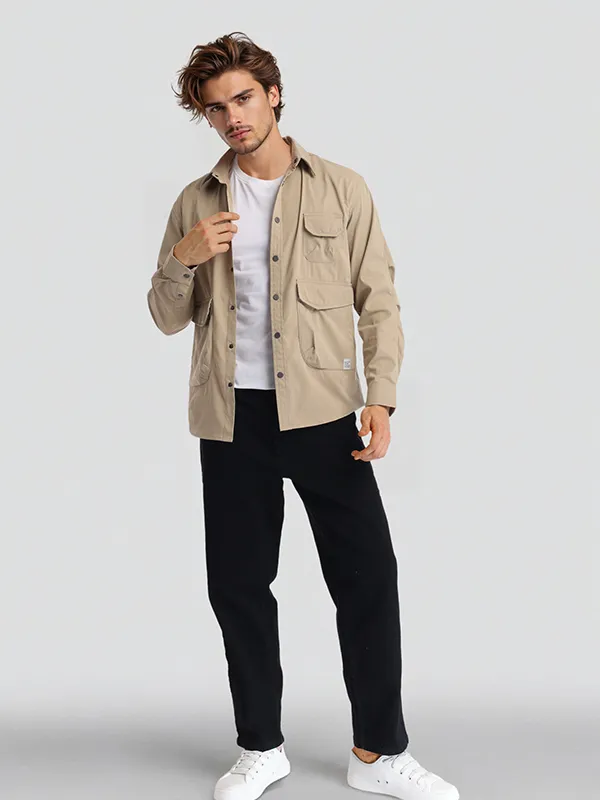 Highlander Men Khaki Solid Oversized Fit Casual Shirt