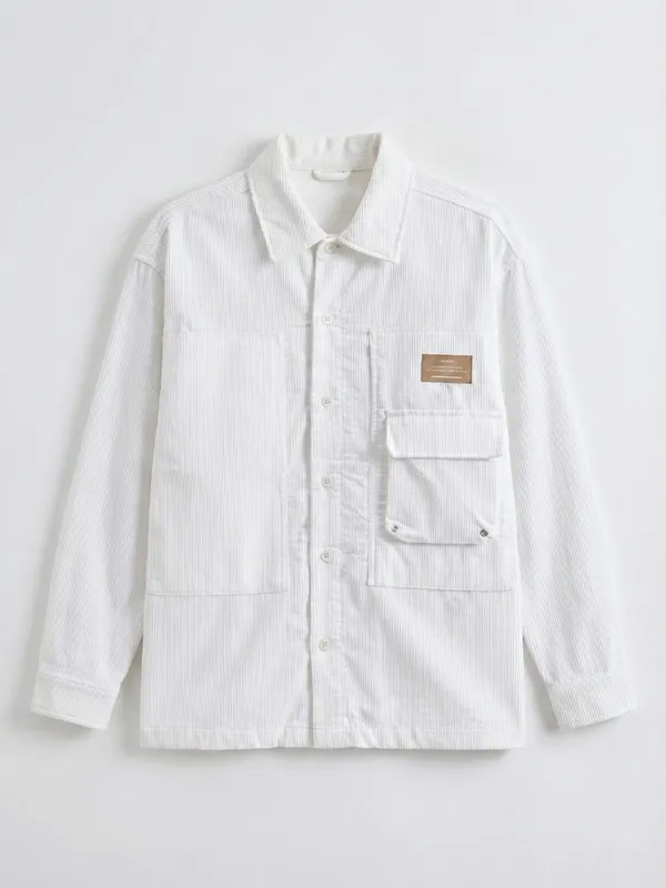 Highlander Men White Self Design Oversized Fit Casual Shirt