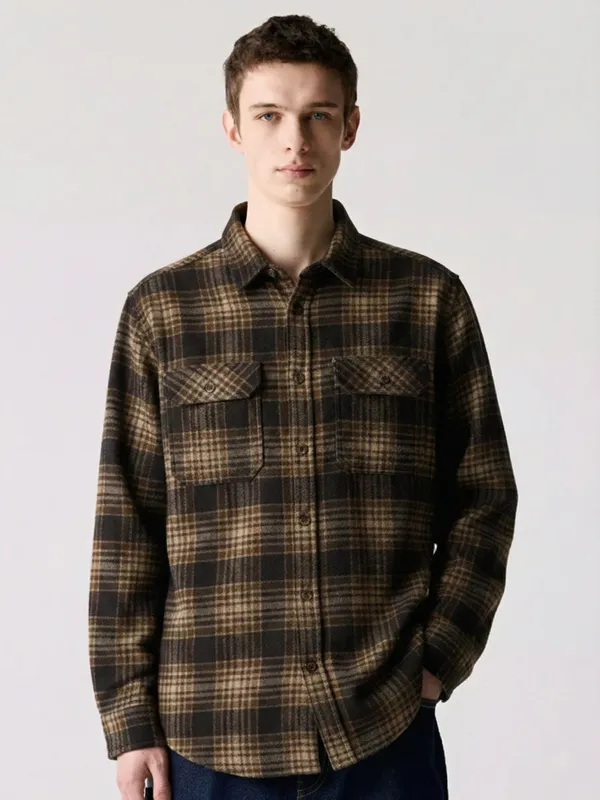 Highlander Men Brown Checked Oversized Fit Casual Shirt