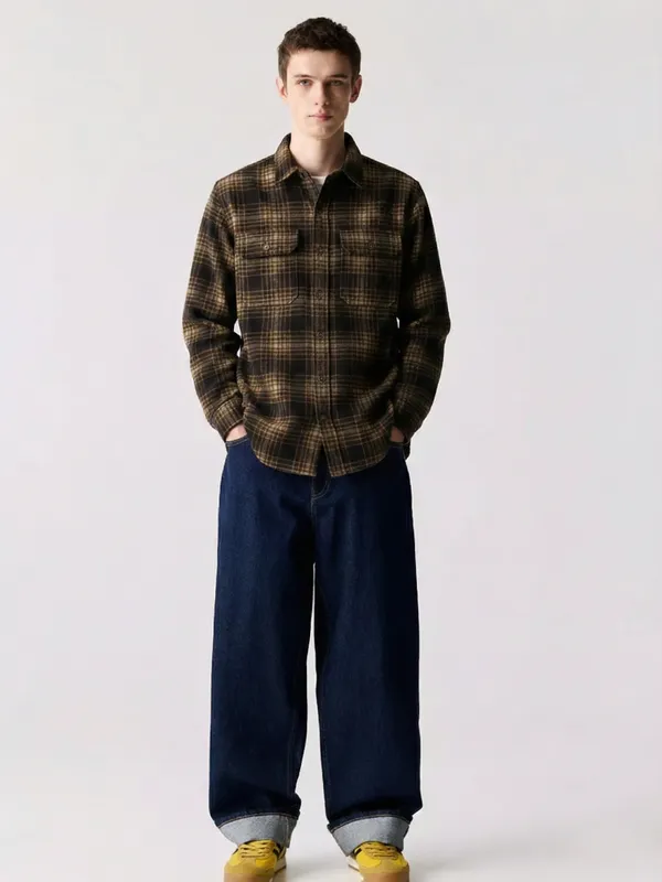 Highlander Men Brown Checked Oversized Fit Casual Shirt