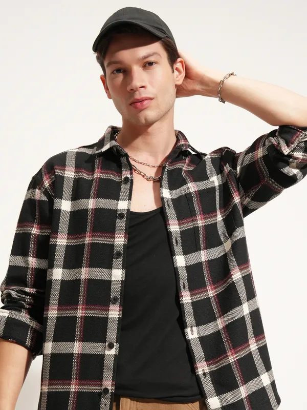 Highlander Men Black Checked Relaxed Fit Casual Shirt