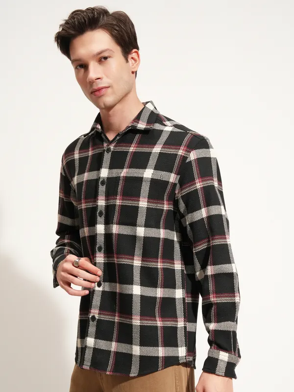 Highlander Men Black Checked Relaxed Fit Casual Shirt