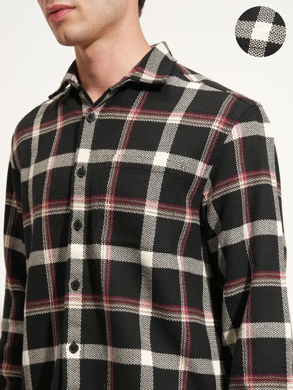 Highlander Men Black Checked Relaxed Fit Casual Shirt