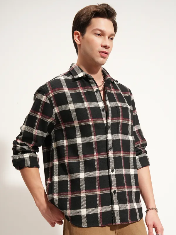 Highlander Men Black Checked Relaxed Fit Casual Shirt