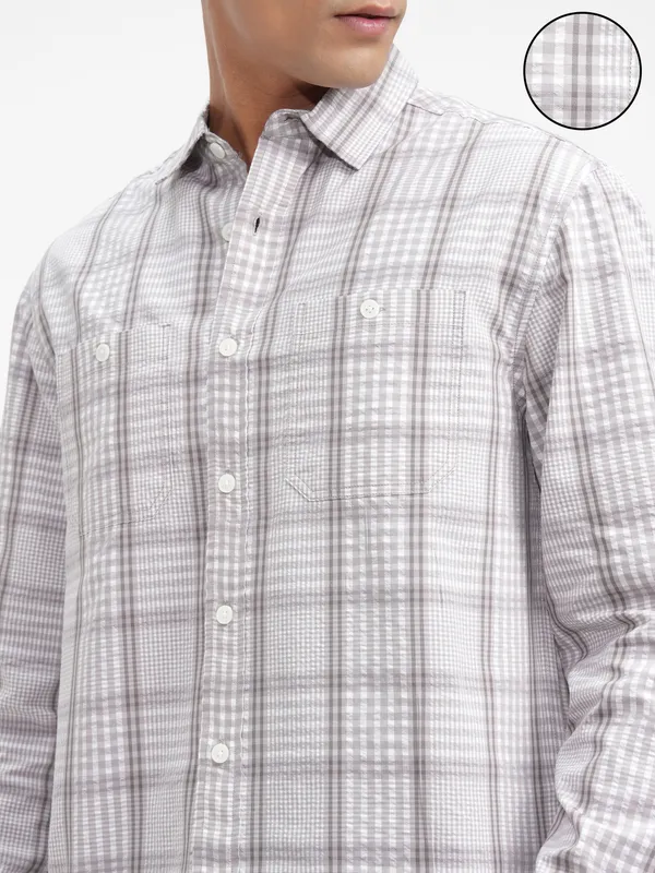 Highlander Men Grey Checked Relaxed Fit Casual Shirt