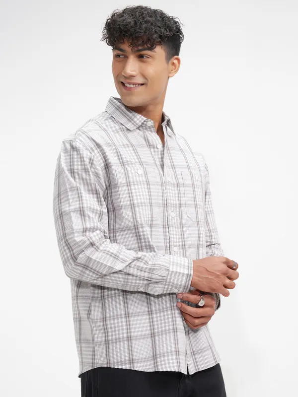 Highlander Men Grey Checked Relaxed Fit Casual Shirt