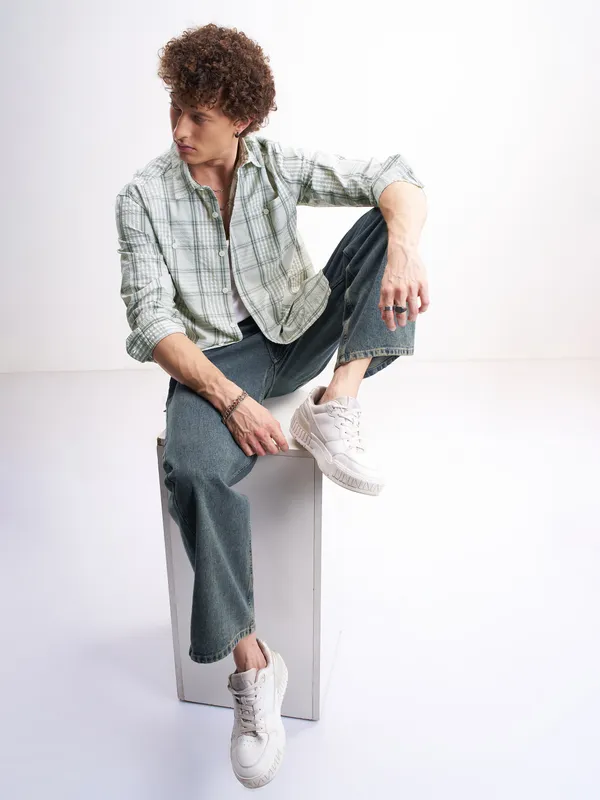 Highlander Men Green Checked Relaxed Fit Casual Shirt