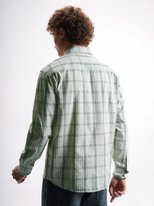 Highlander Men Green Checked Relaxed Fit Casual Shirt