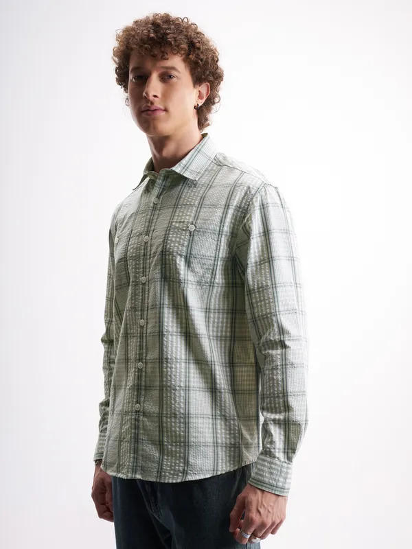 Highlander Men Green Checked Relaxed Fit Casual Shirt