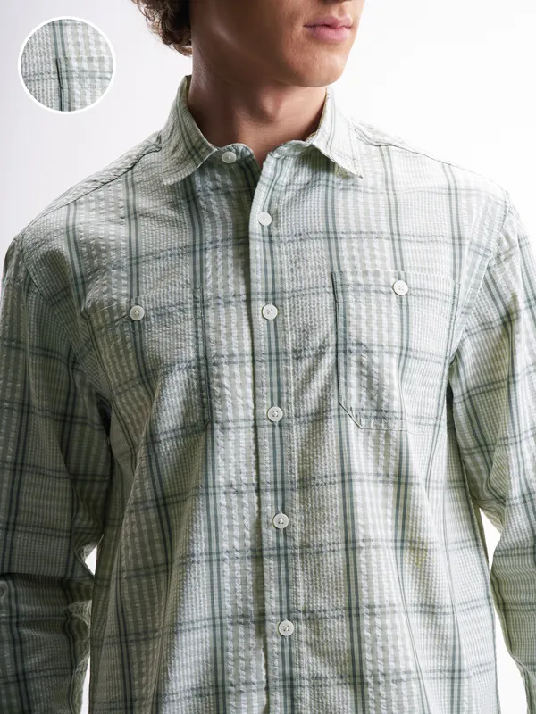 Highlander Men Green Checked Relaxed Fit Casual Shirt