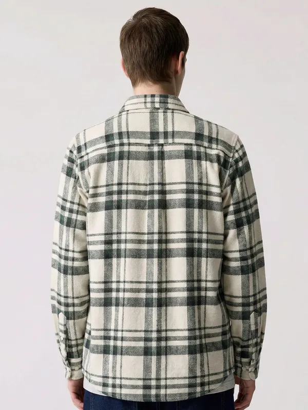 Highlander Men Cream Checked Relaxed Fit Casual Shirt