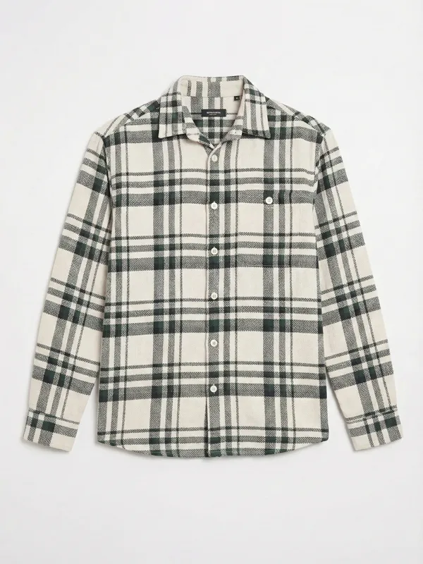 Highlander Men Cream Checked Relaxed Fit Casual Shirt