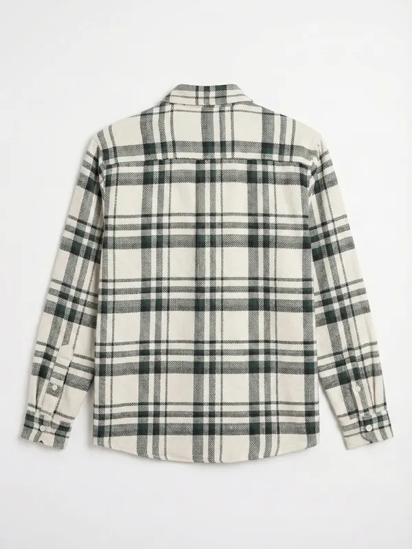 Highlander Men Cream Checked Relaxed Fit Casual Shirt