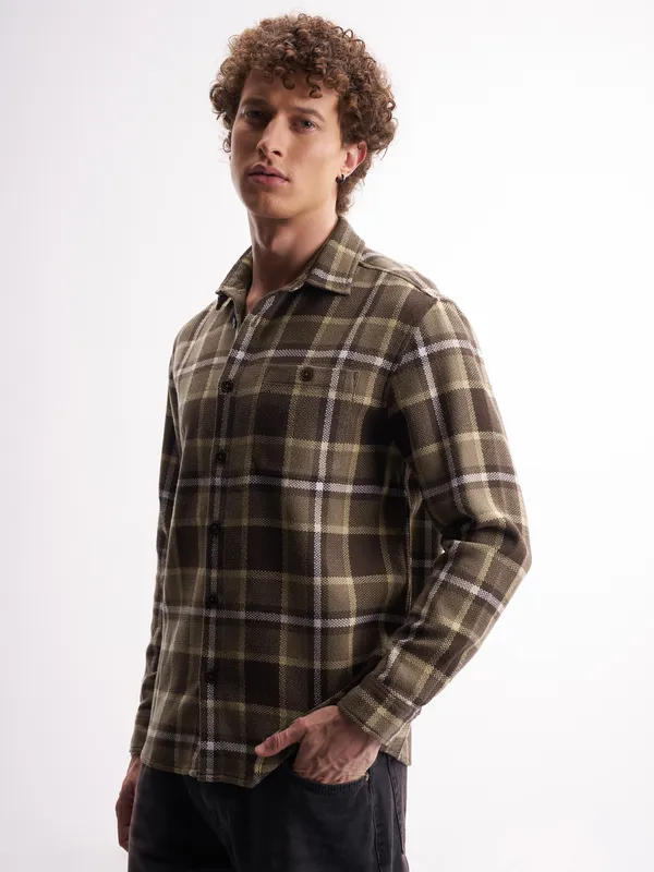 Highlander Men Brown Checked Relaxed Fit Casual Shirt