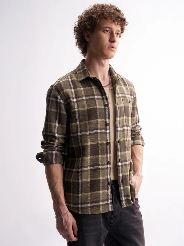 Highlander Men Brown Checked Relaxed Fit Casual Shirt